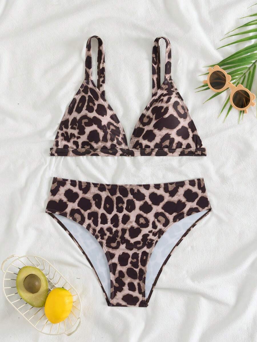 Tween Girls Leopard Print Bikini Set,Suitable For Summer Beach Vacation And Swimming - Multicolor - View 1