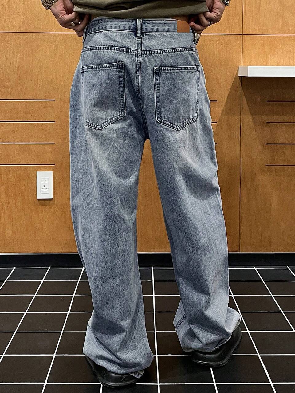 Spring/Summer Washed Blue Pleated Distressed Men's Jeans