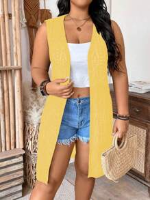 SHEIN Holidaya Plus Size Mouwloze Open Voorkant Casual Losse Cardigans