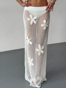 Aloruh Falda con decoración floral 3D y calada para mujer