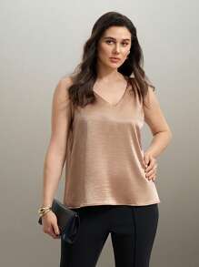 SHEIN Clasi Plus Size 2Pcs Women Set, Camisole Top + Slim Flare Pants, Work, Casual, Elegant, Fashionable - Multicolor - View 3