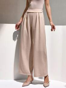 CLARA VERO Pantalón de cintura alta con decoración de perlas, pierna ancha, ajuste relajado. Pantalones casuales y elegantes de verano