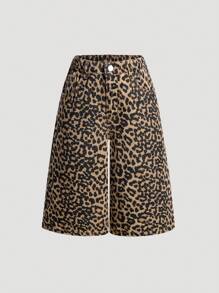 女童休闲宽松直筒七分裤，美式复古豹纹，夏季 - 彩色 - 查看 2