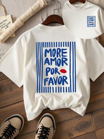INAWLY T-shirt décontracté avec slogan "Amor Por Favor" pour femmes. T-shirt basique à manches courtes, polyvalent