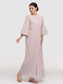 Veilorie 女式条纹纽扣前长休闲连衣裙，春秋季节，端庄的长裙，非常适合海滩/休闲/度假/家居服/返校和日常休闲穿着 - 紅色 - 查看 3