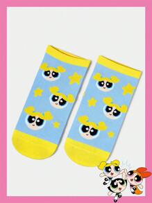 THE POWERPUFF GIRLS X SHEIN 1 双女士泡泡图案时尚可爱短袜