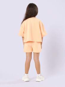 SUMWON 夏季女童宽松廓形短款套装休闲运动装街头风童装 - 橘色 - 查看 2