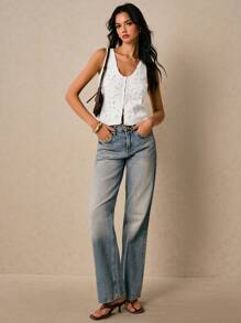 Poéselle 新款春季休闲宽松简约个性时尚针织背心女上衣 - 白色 - 查看 5