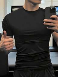 SHEIN Manfinity Dauomo Camiseta de manga corta casual y versátil de unicolor para hombre