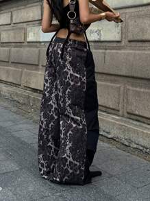 Coolane 女式拼接豹纹抽绳腰口袋宽腿宽松休闲裤 - 彩色 - 查看 4