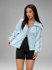 SHEIN PETITE 女士防晒服 功能性防晒服 防水 秋冬女装 - 藍色 - 查看 5