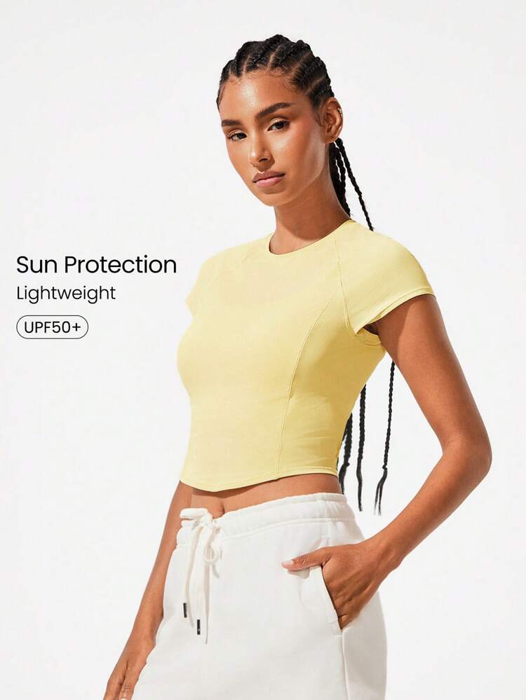 Camiseta corta de protección solar UV ligera, con ajuste ceñido, para uso diario casual, yoga, pilates y barre studio