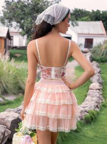 SHEIN 1pc Women Floral Embroidery Mesh Print Underwire Bralette