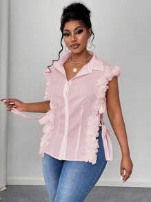 Maweii Gewebte elegante romantische floralen Spitze ärmellose Bluse in Große Größen