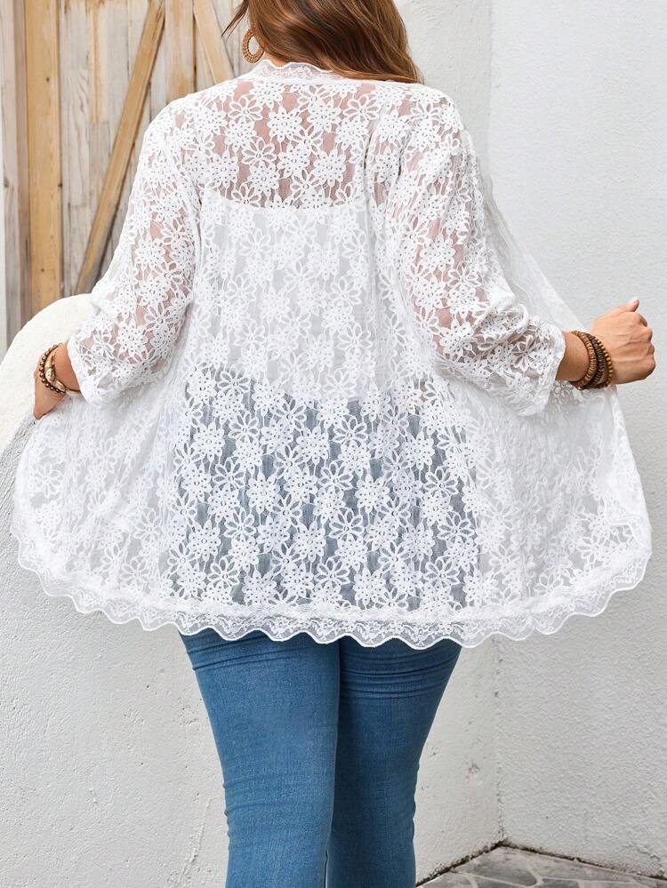 Plus Size Women Floral Lace 3/4 Sleeve Open Front Fashion Jacket,Women Summer Clothes,Going Out Tops Women,Beaches For Woman,Vacation,Pride,Country Concert,Boho Clothes Women,Vacays Women,Raves,Brunch For Women, Beach Vacation Wear, Women's Office Wear, Women's Work Wear, Business Casual Women's Wear, Tea Party,Raves Fall Women Clothes,Autumn,Fall Clothes Lace Kimono White Lace Top Lace Cover Up Boho Tops For Women