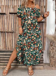 SHEIN LUNE Plus Size Women's Floral Minimalist Style Dress, New 2025 Summer Collection, Plus Size & Slimming Design For Curvy Ladies - Multicolor - View 1