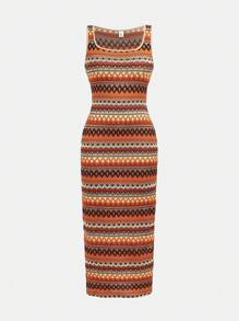 SHEIN Robe longue d'été décontractée pour adolescentes, sans manches, avec motif géométrique et fente latérale. Convient pour l'été, la remise des diplômes, la rentrée scolaire, les vacances, les festivals, le déjeuner, les festivals de musique.