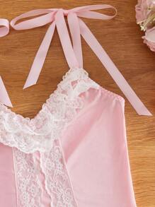 Enterizo sexy adorable y encantador estilo princesa, con diseño exagerado de varios niveles de encaje floral, volantes de satén, volantes y moño, adecuado para festivales de música, fiestas, en color rosa y blanco - Rosa - Ver 9