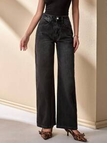 CLARA VERO RueChic 100% Baumwolle HIGH RISE WEITES BEIN SCHNITT MIT STICHDETAIL DAMEN JEANS - Grau - Übersicht 5