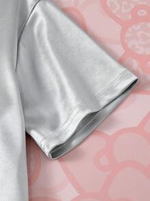 HELLO KITTY AND FRIENDS | SHEIN Tween Girl Cartoon Print Grey Casual Short Sleeve T-Shirt, Summer