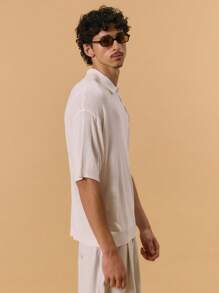 Musero Asymmetrical Button Polo Knit Top Drop Shoulder Knitwear Spring Summer Holiday Vacation - Apricot - View 3