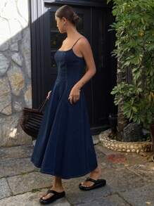 Livesso 女式夏季休闲宽松牛仔吊带连衣裙