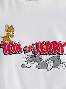 TOM & JERRY X SHEIN Tween Girl 2pcs Cartoon Print Short Sleeve Crew Neck T-Shirt, Summer