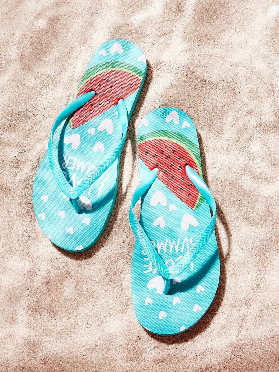 Grefit CUCCOO Watermelon Print Flat Sandals, Suitable For Beach And Home Wear - Mint Blue - View 1