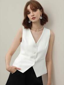 Áo croptop cổ chữ V cho nữ, kiểu dáng retro ôm eo, phong cách thanh lịch cao cấp, thích hợp cho mùa hè. - trắng - Xem 4