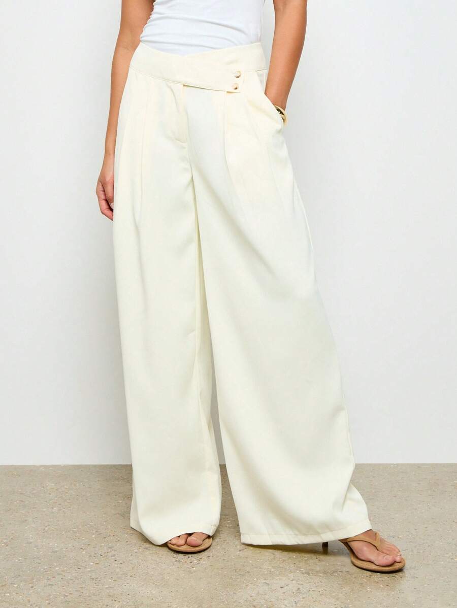 AiiRZ 专业阔腿裤高腰办公室正式商务长裤秋冬春装 - 米色 - 查看 1