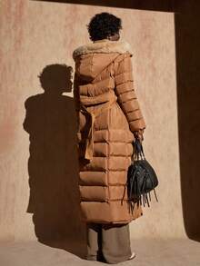 Bóhologie Palton de iarnă căptușit cu buzunar lung și curea pentru femei din blană artificială - Bej - Vizualizare 2