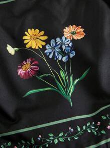 SHEIN MOD 大码女式花卉印花波西米亚连衣裙，适合度假、浪漫 - 黑色 - 查看 3