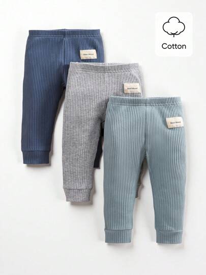 SHEIN 3pcs/Pack Baby Ribbed Pants Set, Autumn & Spring
