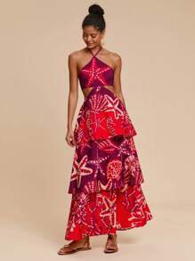 Travachic Summer Outdoor Holiday Date Dress, Beach Halter Dress With A Hollowed-Out Waistband At The Back And A Front And Middle Slit For Ventilation, Summer Beach Dress For Vacation, School Uniform, Very Simple Outfit, Office Outfit, Old Money Outfit, Teacher Outfit, Date Outfit, Ladies' Independence Day Dress, Graduation Season, Summer Wedding Season Sister Afternoon Tea Party Festival Dress - Multicolor - View 4