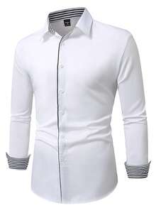Manfinity Mode Men's Striped Long Sleeve Single-Breasted Casual/Commute Shirt, Fall - White - View 3