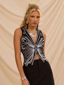 Avantive Trang phục mùa hè cho nữ Dạ hội/Trang trọng/Bãi biển/Kỳ nghỉ/Dễ thương/Trang phục phương Tây/Trang phục công sở giản dị/Thanh lịch/Sinh nhật/Đi chơi/Câu lạc bộ/Trang phục công sở/Lễ hội/Trang phục Rave/Trang phục làm việc/Sang trọng/Hòa nhạc đồng quê/Bữa trưa/Du ngoạn/Tiền cũ/Sân bay/Khiêm tốn/Nhà thờ/Fairycore//Gợi cảm/Hài hước/Hippie/Tiệc trà/Y2k/Thời trang đường phố/Những năm 2000/Nhảy disco/Kỳ nghỉ xuân/Tốt nghiệp/Khách dự tiệc cưới/Cocktail/Cổ điển/Bodycon/Khu nghỉ dưỡng/Trang phục kỳ nghỉ bãi biển/Áo ghi lê thêu màu trắng và áo ba lỗ màu đen - màu đen - Xem 7