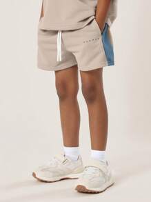 SUMWON Kids Contrast Panel Ribbed Summer Holiday Leisure Set Knitted High Fashion Urban Style Casual Athleisure Everyday Wear - Khaki - View 4
