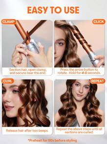 SHEGLAM HAIR It-Curl Rotating Hair Curling Iron, Multifunctional And Minimalist Design Graduation Birthday Holiday Summer Winter Autumn Women Makeup Party Beach Travel Camping Outdoors School Campus Festivals Decor Gift Present Rose Girl Best Color Charm Vibe Pink Christmas New Year Thanksgiving Day Valentine's Day - Silver - View 9