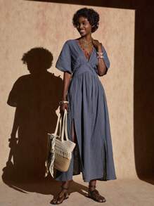 Bóhologie Vestido largo de hombros descubiertos estampado en verde para verano