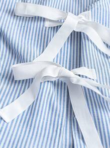 GlowEve 2 件套女士夏季条纹前系带吊带背心和短裤套装，休闲 - 藍色 - 查看 4