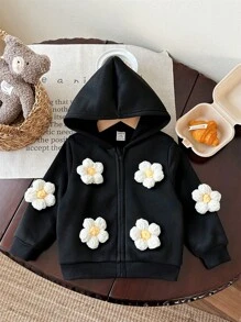 SHEIN LMoss Kids Babygirl Cute Versatile Casual Floral Print Hooded Jacket, Autumn/Winter