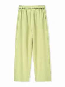 Manfinity RSRT Men's Casual Solid Color Straight Leg Pants With Belt Olive Green Pants Light Green Pants Wide Leg Pants - Grass Green - View 2