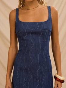 Avantive Vestito lungo di jeans blu senza maniche con texture, adatto per donna, per eventi come feste, occasioni formali, spiaggia, vacanze, uso casual elegante, compleanni, uscite, attività serali, ufficio, festival, raves, eventi di lavoro, stile classico, concerti, brunch, crociere, aeroporto, eventi modesti, chiesa, stile fairycore, tea festa, stile Y2K, streetwear anni 2000, discoteche, primavera, laurea, matrimoni, cocktail, vintage, bodycon, resort, Coachella - Blu lavato scuro - Visualizzare 6