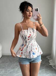 Selianne Áo ba lỗ không tay họa tiết hoa, viền bất đối xứng, bó sát, dáng crop top dành cho nữ, mùa xuân/hè - Nhiều màu - Xem 6