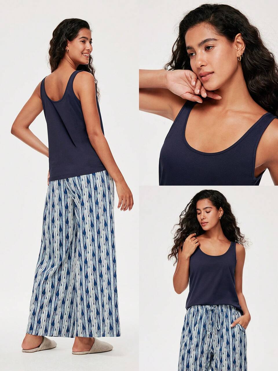 Cotton Tank Top & Patterned Pants Loungewear Pajama Set