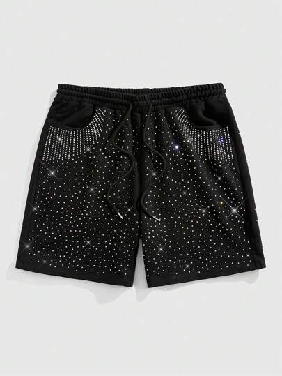Street Life Herren Shorts mit Strass, Tunnelzug Taille, Taschen und weiter Passform
