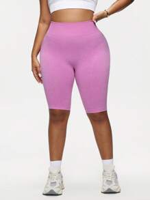 Easithlete Plus Size Women High Waist Solid Color Athletic Bermuda Shorts, Suitable For Fitness Workout Short