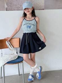 DAZY Tween Girls Graphic Print Camisole & Pleated Skirt Set, Summer,Back To School Clothes - Blue - View 8