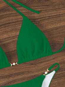 Swim Basics 女士绿色吊带两件套泳衣