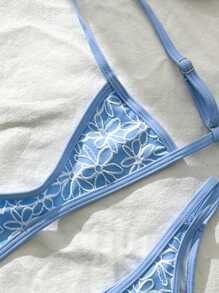 Swim Mod Women Jacquard Fabric Spaghetti Strap High Cut Sexy Bikini Set, Summer